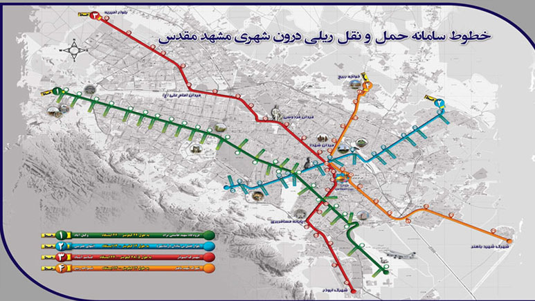 راهنمای نقشه خطوط مترو مشهد