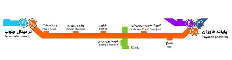 نقشه خط 8 بی آر تی تهران