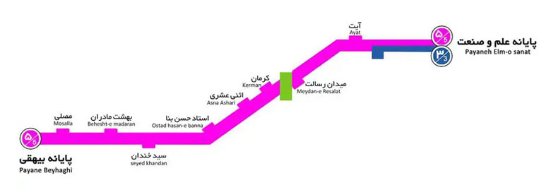نقشه خط 5 بی آر تی تهران